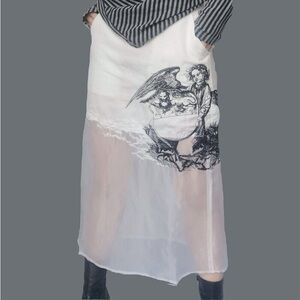 SOLD Ann Demeulemeester angel embroidered white midi skirt